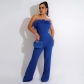 Fashion solid color wide leg pants Casual sleeveless tube top jumpsuit CY90008