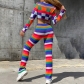 Street shot fashion hit color long-sleeved slim top high-waist woolen trousers suit W22S20269