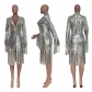 Women's Casual Solid Color Tassel Sequin Long Coat TS1215