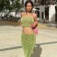 Temperament wrapped chest exposed navel street niche style lotus leaf long skirt suit S289759G