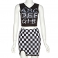 Sleeveless Vest Fashion Checkerboard Print Sexy Slim Pack Hip Skirt Suit K22S18506