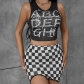 Sleeveless Vest Fashion Checkerboard Print Sexy Slim Pack Hip Skirt Suit K22S18506