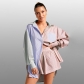 Women's Single Breasted Striped Colorblock Long Sleeve Shirt Top Two Piece Fashion Casual Short Suit SSN211123