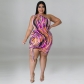 Plus Size Printed One Shoulder Sleeve Sexy Drawstring Hip Dress MY927