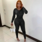 Sexy Long Sleeve Tight Hollow Through Perforated Jumpsuit Pants K22JP374