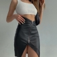Double zipper leather slim bag buttocks skinny characteristic short skirt YL22320