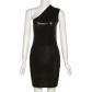 Sexy Slim Solid Slant Shoulder Sleeveless Hip Wrap Dress K22D21713