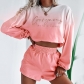 Knitted round neck gradient contrast embroidered long sleeved T-shirt Autumn women's ins fashion brand shorts set YJ22368