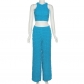 Women's fashion round neck open navel vest slim wide leg trousers suit K22S19871