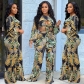 Crew neck sexy printed long sleeve wide leg pants two-piece set KG552