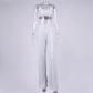 Women's fashion shiny silver suspender vest trousers two-piece set SUM4468A
