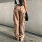 Women's street hip-hop style low waist denim trousers pocket splicing casual pants LH22390
