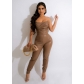 Sexy off shoulder PU leather jumpsuit women's fashion trend leggings WDS221012