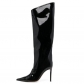 Sexy pointy toe thin heel patent leather nightclub catwalk stage high boots no more than knee high side zipper performance boots D469