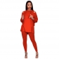 Fashion women's solid color off shoulder hooded two-piece set p8726