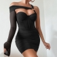 Women's sexy one shoulder sleeve tight dress backless strapless waist skirt FD9655
