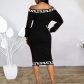 Oversized women's autumn new tight lace contrast off shoulder oversized dress TB5619