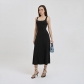 Clean color sleeveless high waist wrapped chest long flare dress Q22DS623