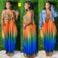 Women's tie dyed multicolored printed suspender loose fitting dress X9317