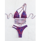 Single-shoulder printed swimsuit split body women's swimsuit lace up high waist bikini SGX-YXY21142