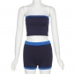 Panel contrast skinny bra top high waist tight shorts set K22S27308