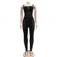Women's solid color mesh sleeveless long pants with suspender jumpsuit C6332