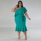 Large Women's Fashion Slim Fit Casual Ruffle Edge Bust Midlength Dress N7795