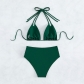 Solid Color Sexy Beauty Hanging Neck Triangle Cup Bikini Swimsuit High Waist Split Swimsuit RFD-8202