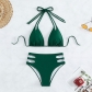 Solid Color Sexy Beauty Hanging Neck Triangle Cup Bikini Swimsuit High Waist Split Swimsuit RFD-8202