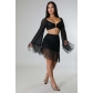Half length skirt set with tassel solid mesh sexy nightclub two-piece set YM9352