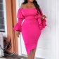 Large Women's Flare Sleeves Wrapped Hip Tight Fashion Dress D3090