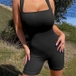 Women's solid color sexy backless low neck hanging neck short sports jumpsuit K23Q28050