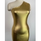 Sexy Slim Fit Metallic Slant Shoulder Sleeveless Wrapped Hip Dress WDS230462
