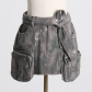 High waisted lace up 3D pocket zipper A-line skirt VSK786613