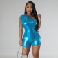 Diagonal shoulder pleated sexy hollow tight metal jumpsuit 9335JD