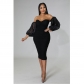 Women's tight fitting mesh pleated long sleeved solid color dress S0271