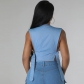 High elastic denim adjustable buckle tied vest for women's top 9426TD
