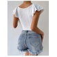 Petal Sleeve Short Sleeve Tank Top Slim Fit Short Elegant Knitted Bottom Shirt Women's Short T-shirt LY6200