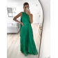 Slanted shoulder pleated casual dress loose holiday party long women's dress YL230206
