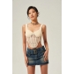 Sexy Elastic Slim Fit Hollow Hook Flower Knitted Tank Top Women's Solid Backless Strap H11-23009U