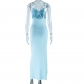 Drop Neck Strap Tight Dress Solid Split Mid Length Wrap Hip Skirt Pullover Skirt JD298376