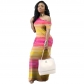 Casual fashion diagonal shoulder gradient multicolor dress A6337
