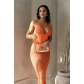 Women's fashion and sexy suspender with bare back one piece top and hollowed out knitted skirt set Z0265