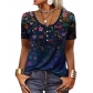 Short sleeved printed ethnic fashion T-shirt for women OZN0870