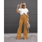 Solid color Corduroy temperament women's trousers Micro lapel pants High waist casual pants XX7714