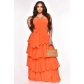 Chiffon Gentle Style Style Hanging Strap High Waist Cake Long Dress Summer Dress YLY10125