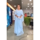Solid color shawl evening dress high waisted women's chiffon pleated dress YLY9948