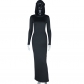 Hooded Solid Color Skinny Dress Long Step Wrap Hip Dress Long Sleeve Pullover Skirt JD298315