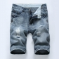 Denim shorts summer cotton holes light colored men's shorts slim fitting shorts KS006