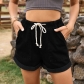 New Lace up Elastic Waist Casual Wish Curled Denim Shorts MN2136
